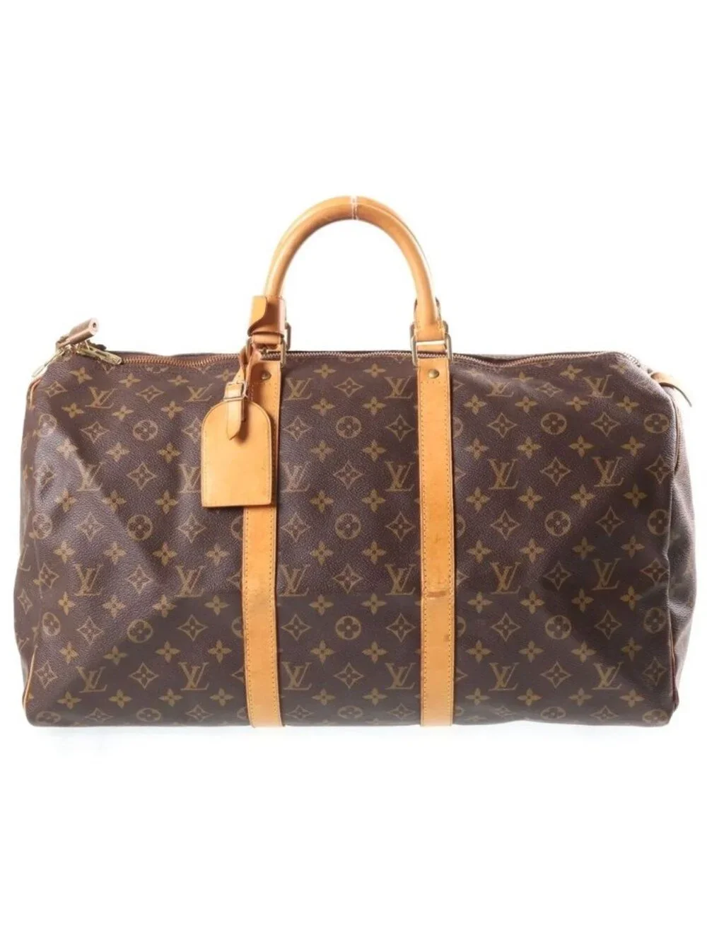 Louis Vuitton Monogram Keepall 50 Leather Boston Bag Brown